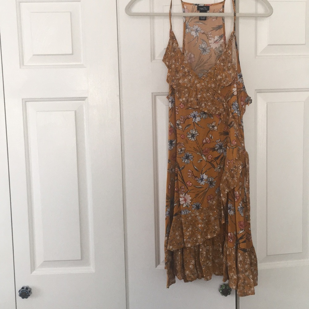Mustard flower halter dress spaghetti strap boho